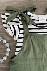 Olive Green Stripe Romper Set - Sparkle in Pink
