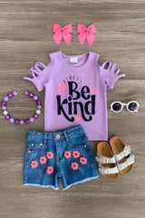 "Always Be Kind" Flower Denim Short Set - Sparkle in Pink