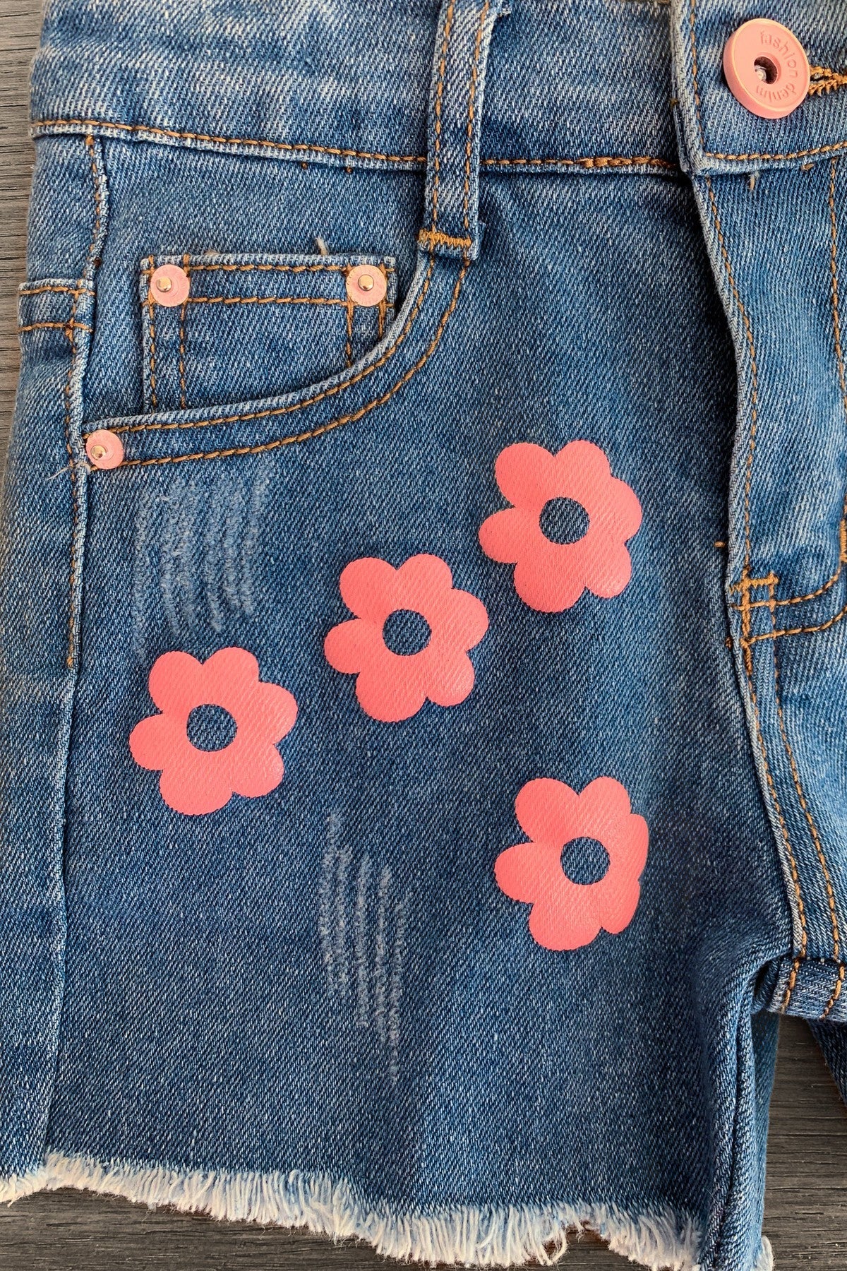 "Always Be Kind" Flower Denim Short Set - Sparkle in Pink