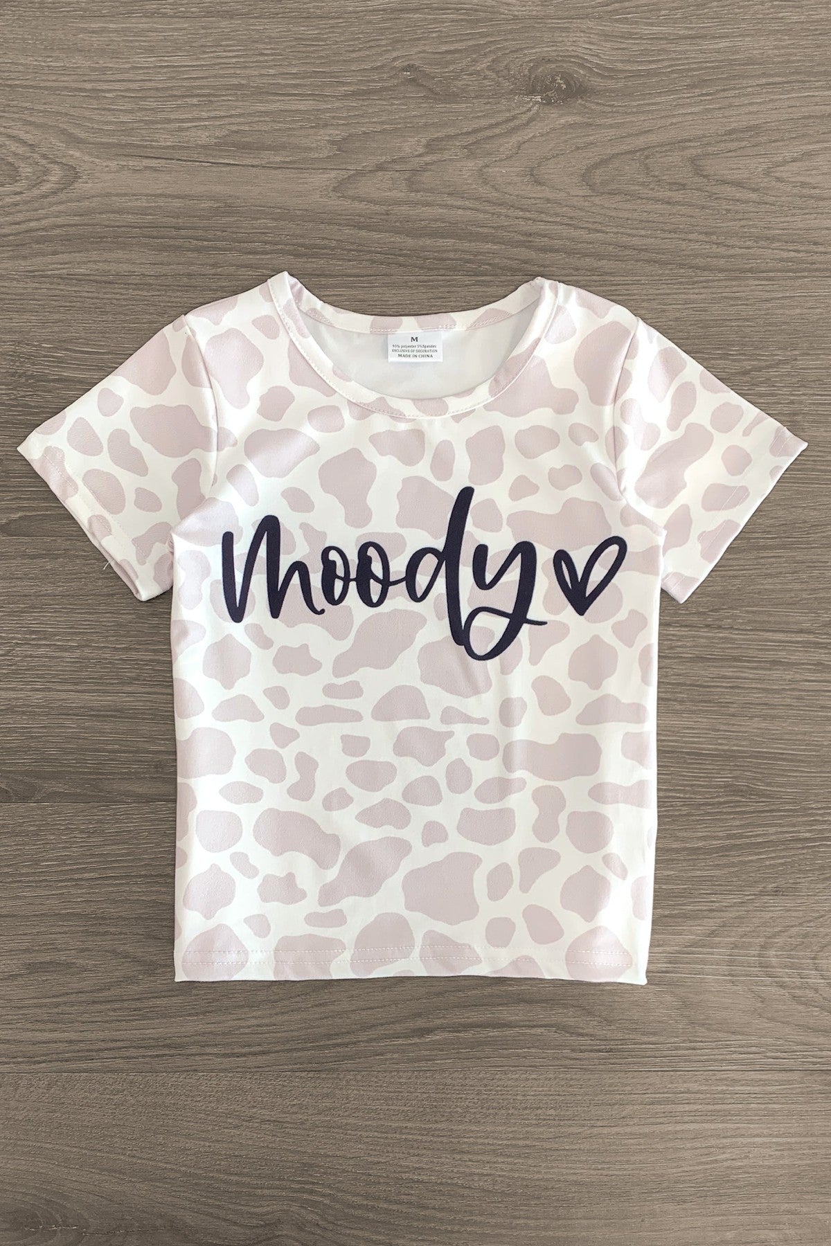 "Moody" Cow Print Denim Short Set - Sparkle in Pink
