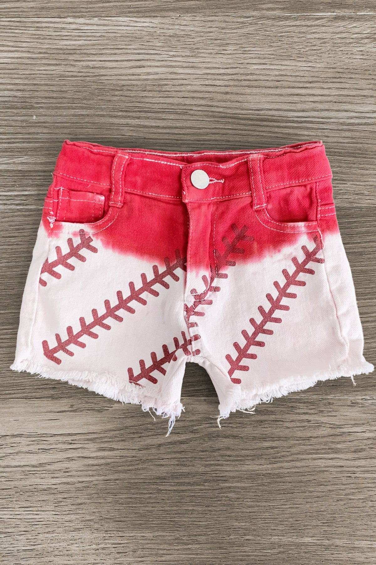 "Baseball Season" Gray & Red Ombre Denim Short Set - Sparkle in Pink