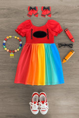 Red Rainbow Crayon Dress - Sparkle in Pink
