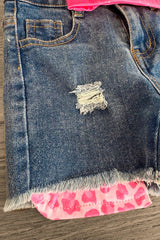 "On My Moms Last Nerve" Denim Short Set - Sparkle in Pink