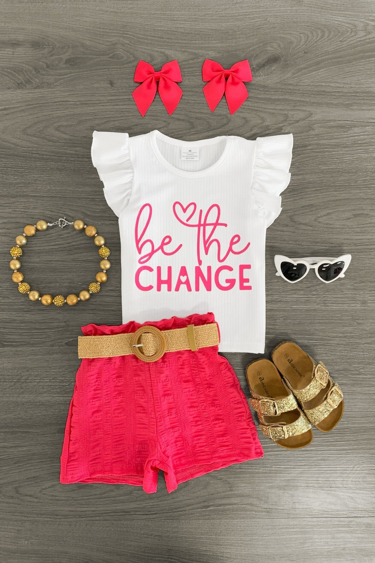 "Be The Change" Hot Pink Short Set - Sparkle in Pink