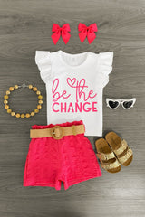 "Be The Change" Hot Pink Short Set - Sparkle in Pink