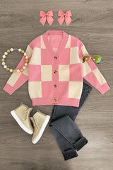 Checkered Sweater Cardigan - Sparkle in Pink
