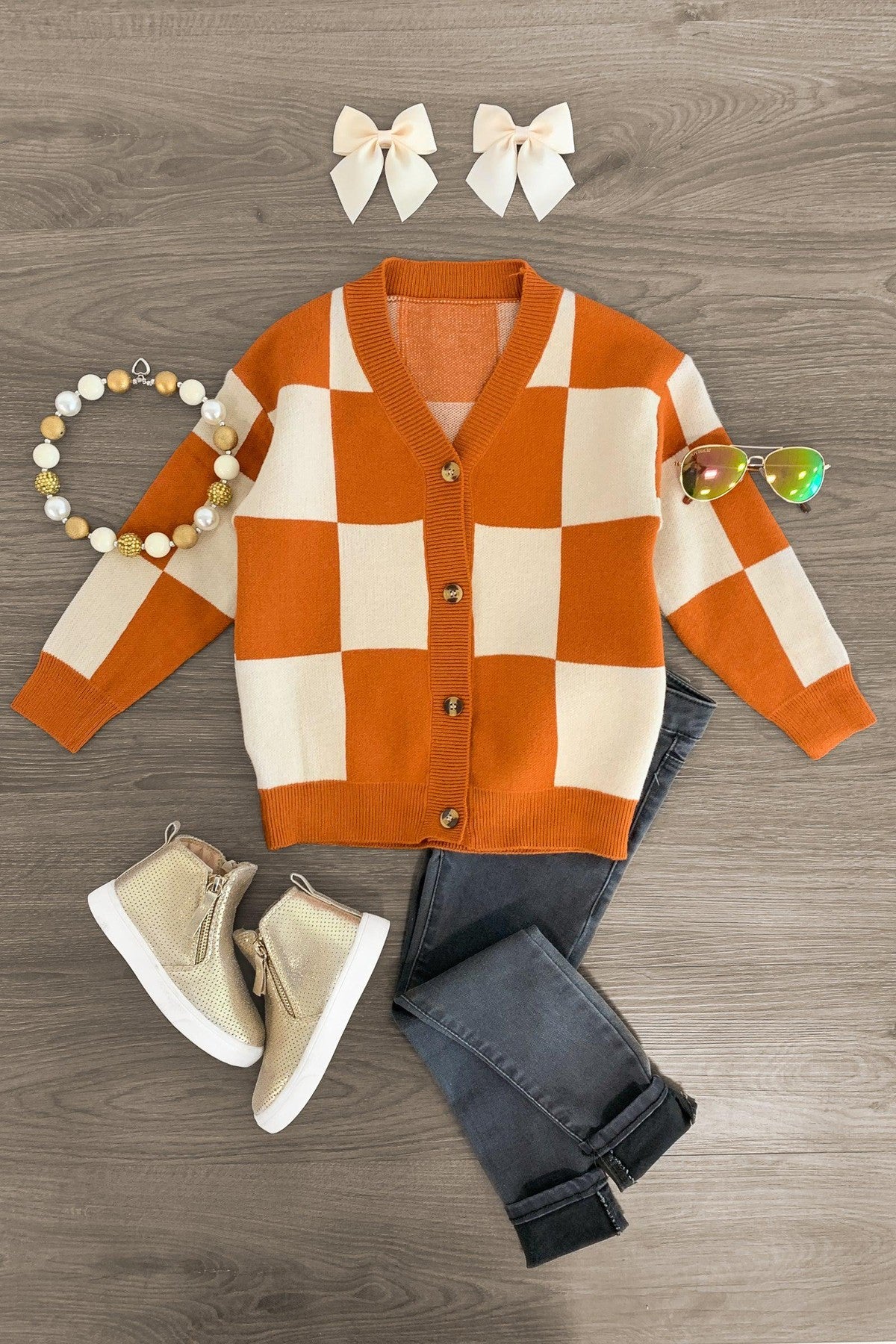 Checkered Sweater Cardigan - Sparkle in Pink