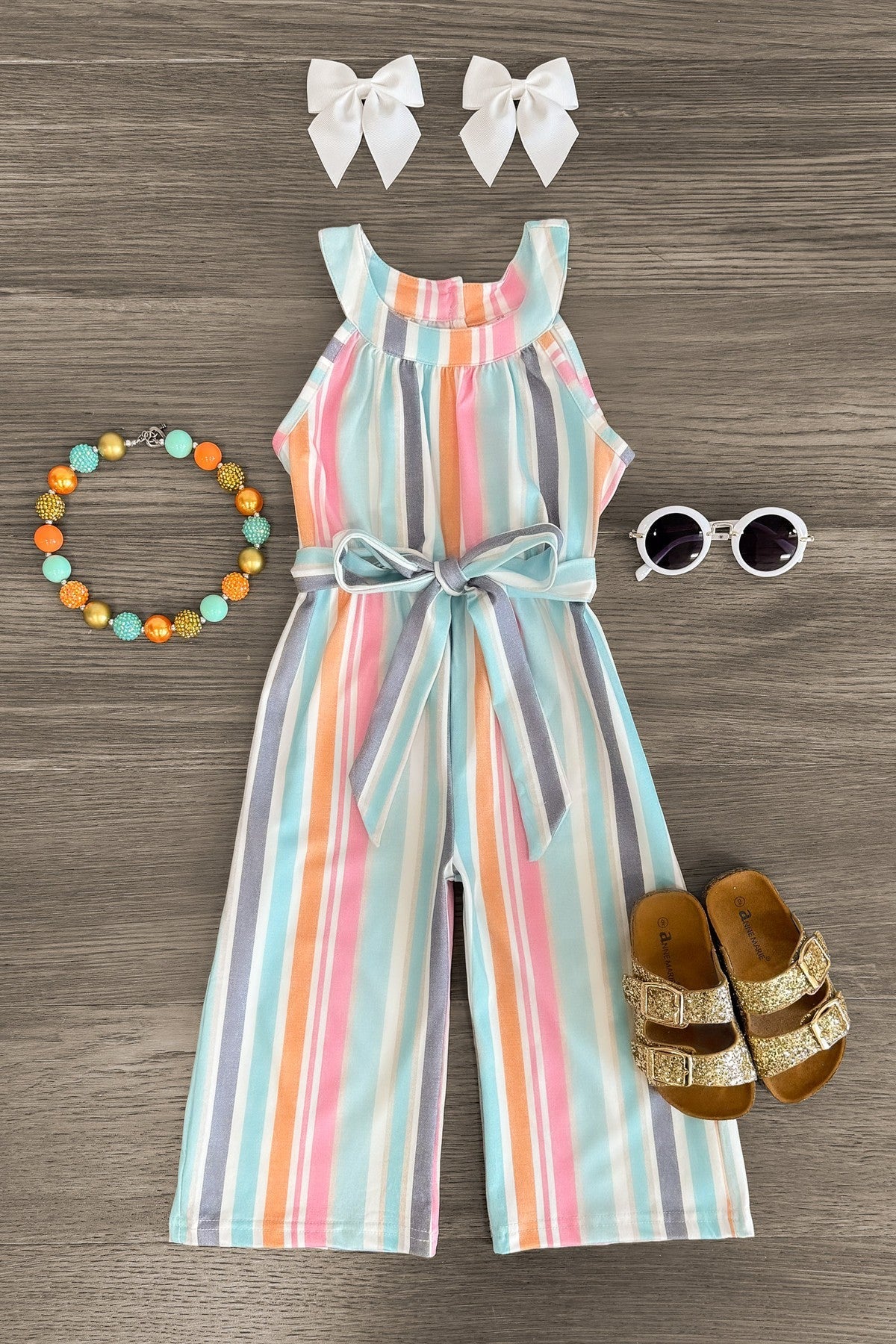 Pastel Stripe Sleeveless Jumpsuit - Sparkle in Pink