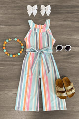 Pastel Stripe Sleeveless Jumpsuit - Sparkle in Pink