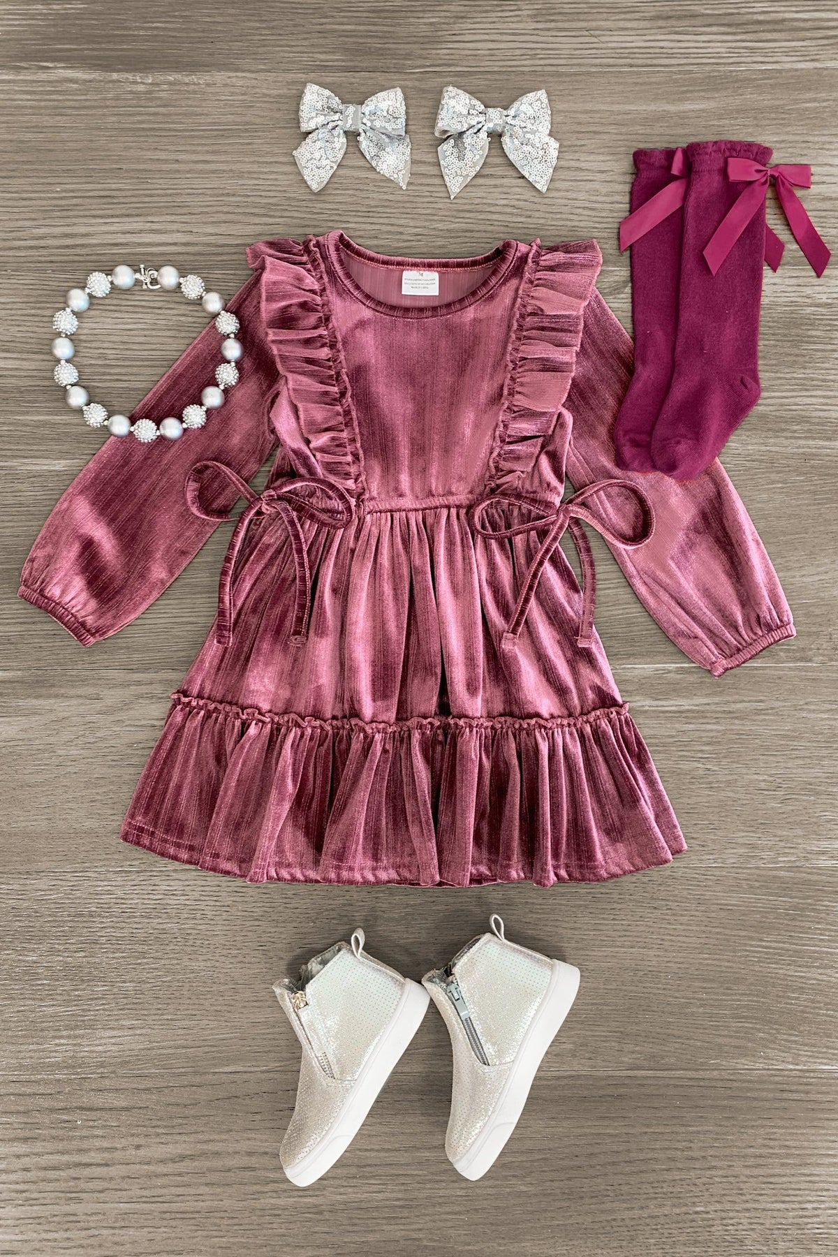 Velvet Tie Ruffle Dress - MANY COLORS! - Sparkle in Pink