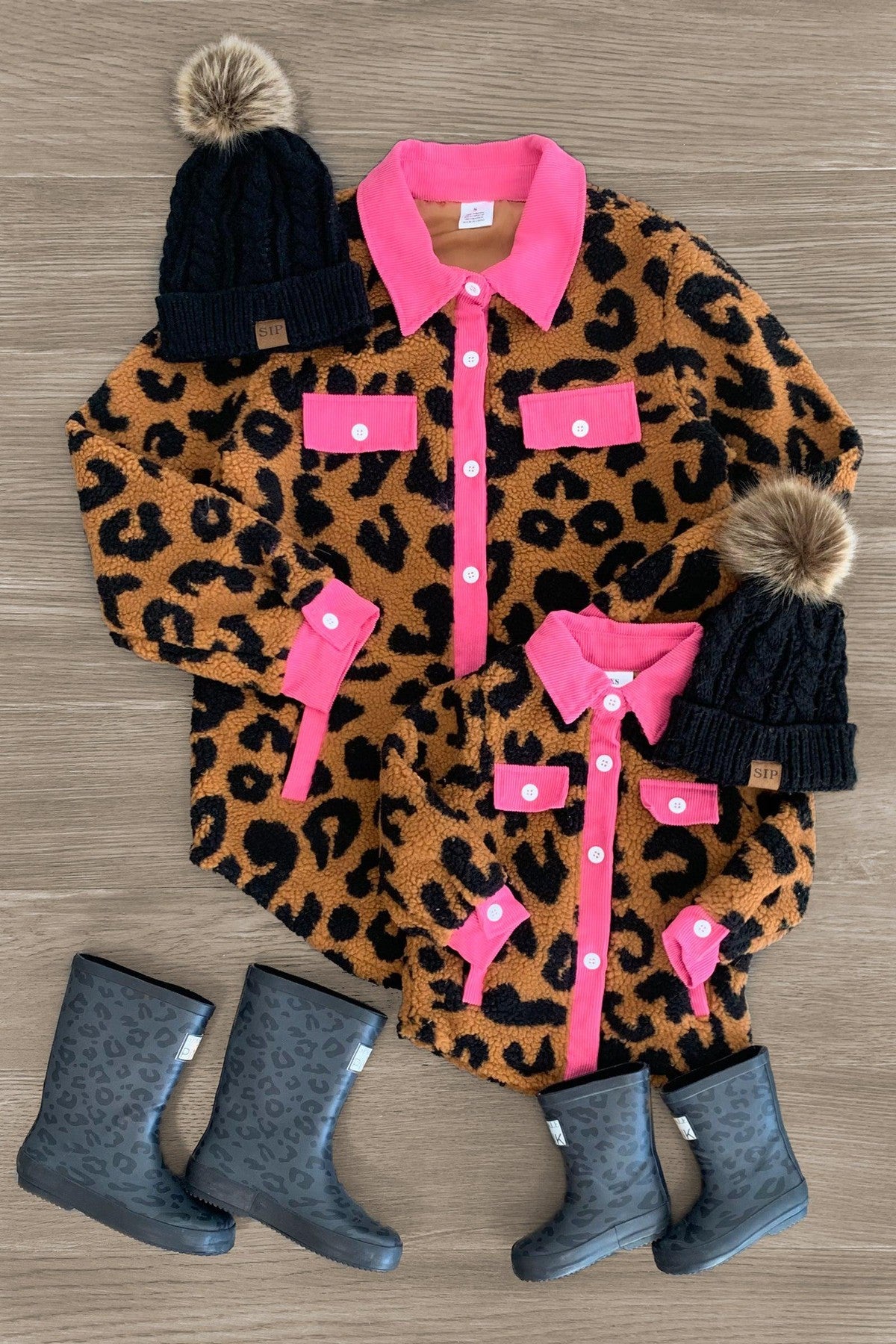 Mom & Me - Pink Corduroy Leopard Sherpa Shacket - Sparkle in Pink