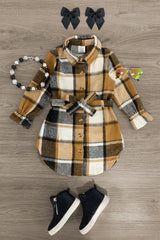 Brown Plaid Flannel Dress - Sparkle in Pink