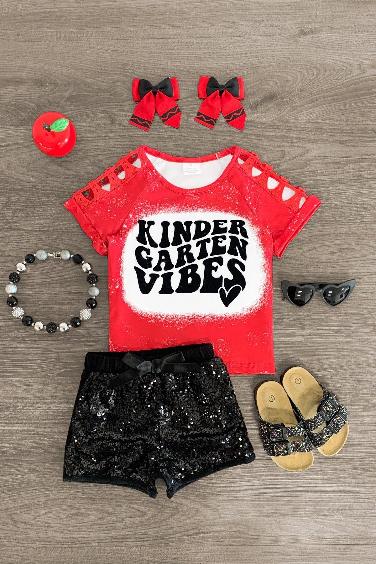 "Pre-K - Fifth Grade Vibes" Sequin Short Set - Sparkle in Pink