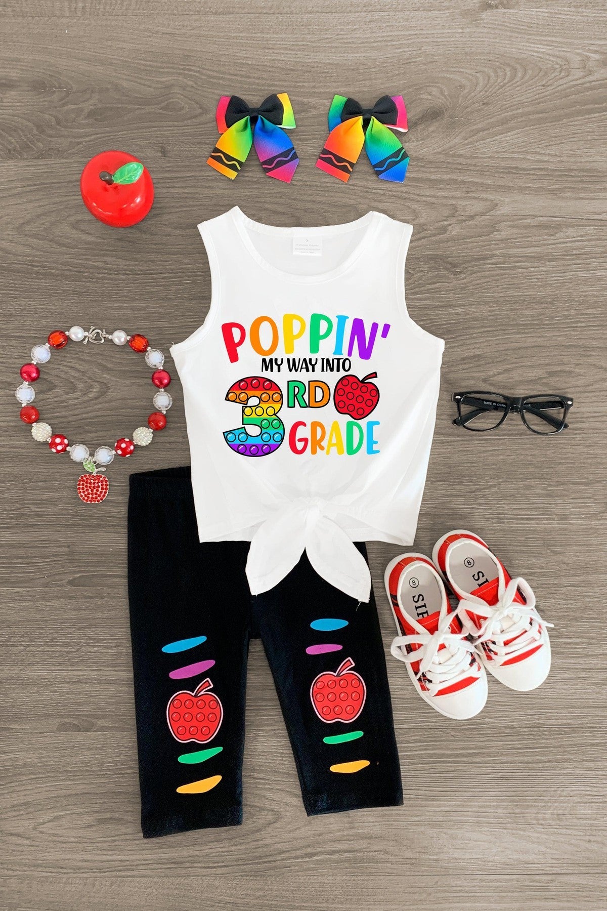 "Poppin' My Way Into Pre-K - 4th Grade" Rainbow Legging Set - Sparkle in Pink