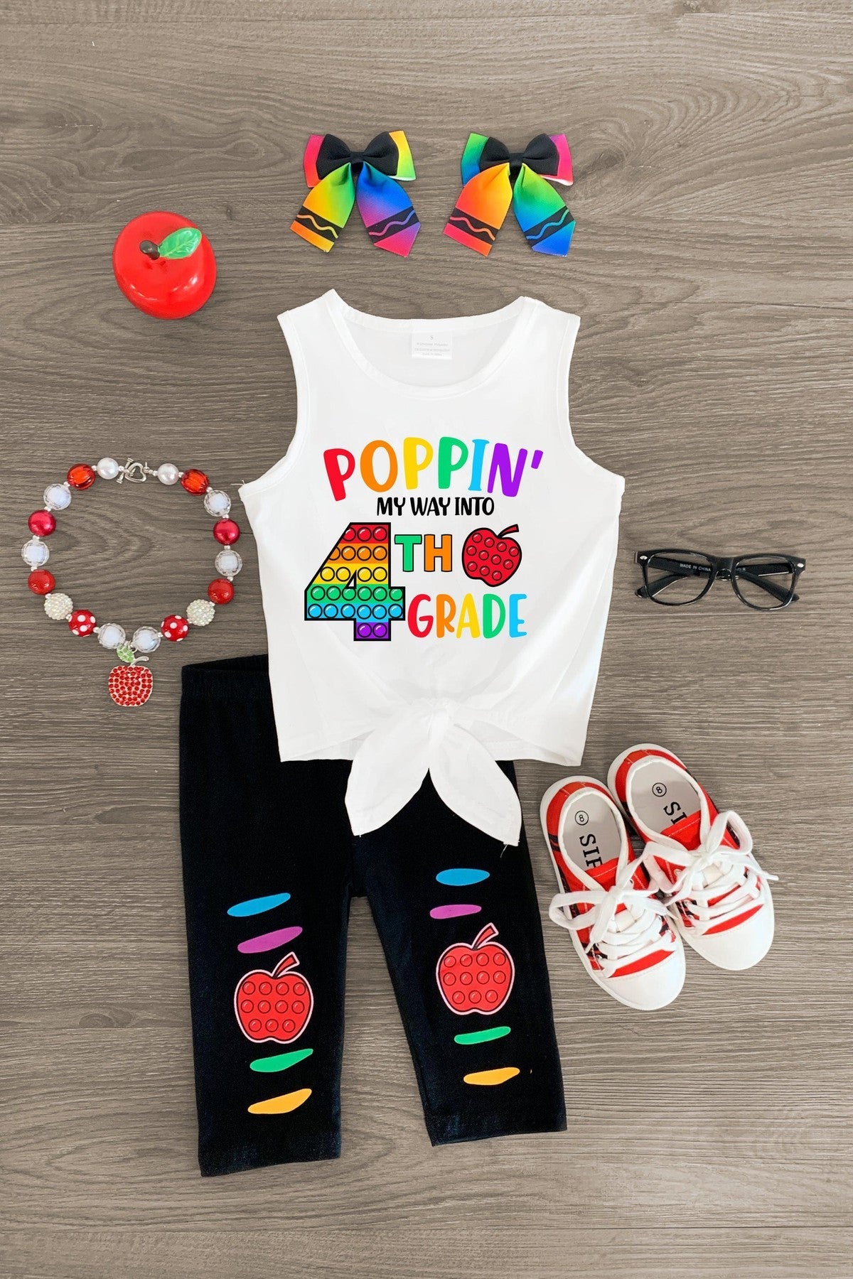 "Poppin' My Way Into Pre-K - 4th Grade" Rainbow Legging Set - Sparkle in Pink