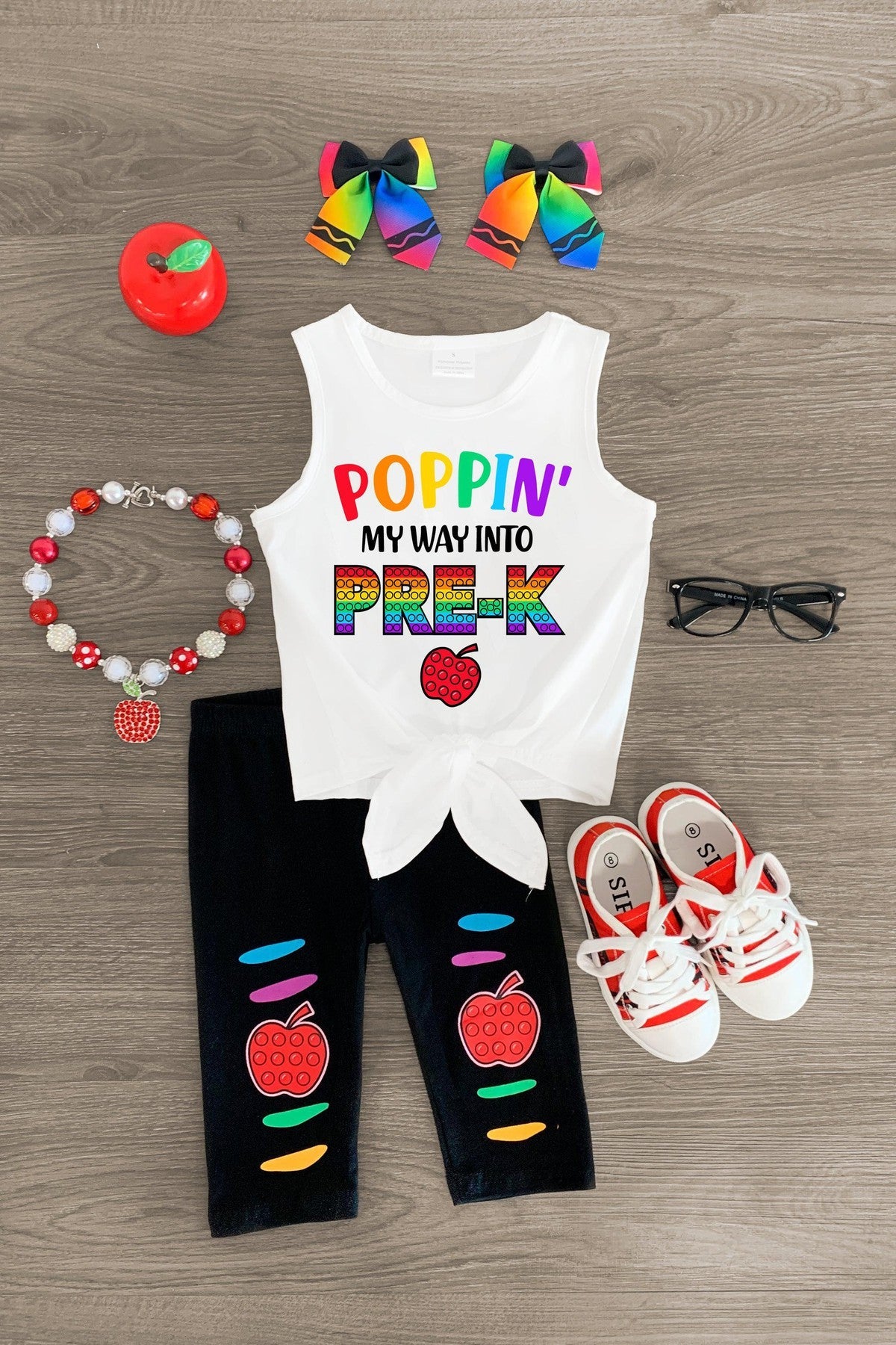 "Poppin' My Way Into Pre-K - 4th Grade" Rainbow Legging Set - Sparkle in Pink