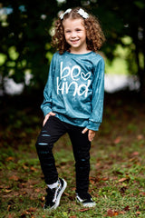 "Be Kind" Green Distressed Legging Set - Sparkle in Pink