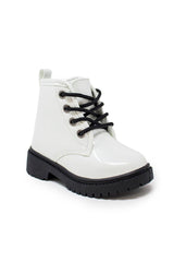 White Glitter Lace-Up Combat Boots - Sparkle in Pink