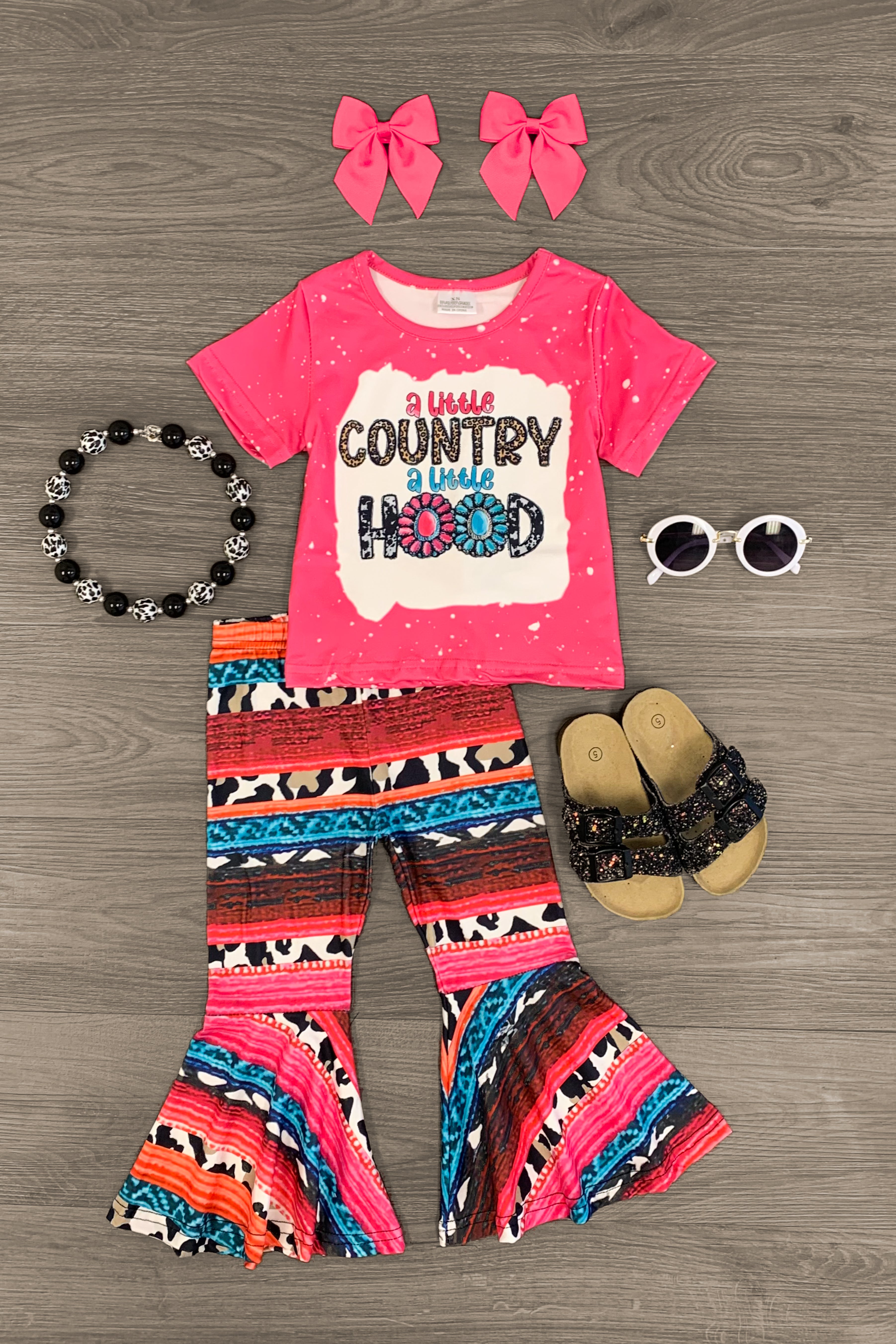 "A Little Country A Little Hood" Pink Bell Bottom Set - Sparkle in Pink
