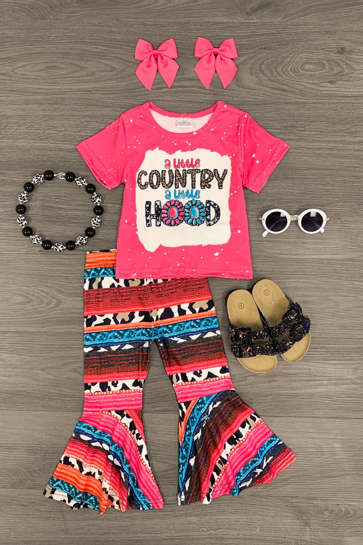 "A Little Country A Little Hood" Pink Bell Bottom Set - Sparkle in Pink