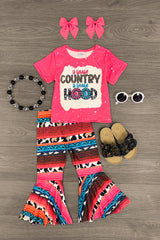 "A Little Country A Little Hood" Pink Bell Bottom Set - Sparkle in Pink