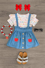 Alphabet Denim Suspender Skirt Set - Sparkle in Pink
