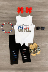 "American Girl" Patriotic Distressed Capri Set - Sparkle in Pink