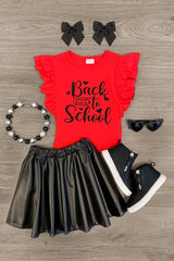 "Back To School" Pleather Skirt Set - Sparkle in Pink