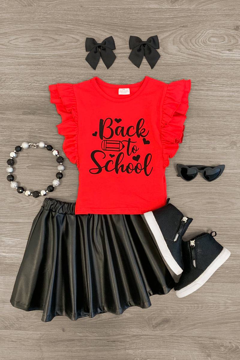 "Back To School" Pleather Skirt Set - Sparkle in Pink
