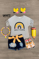 "Back To School" Rainbow Denim Short Set - Sparkle in Pink
