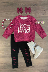 "Be Kind" Burgundy Distressed Legging Set - Sparkle in Pink