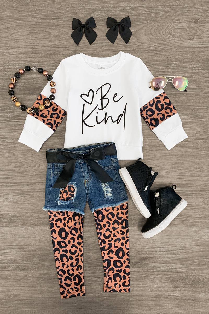 "Be Kind" Legging & Denim Short Set - Sparkle in Pink
