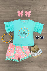 "Be Kind To Yourself" Mint Daisy Short Set - Sparkle in Pink
