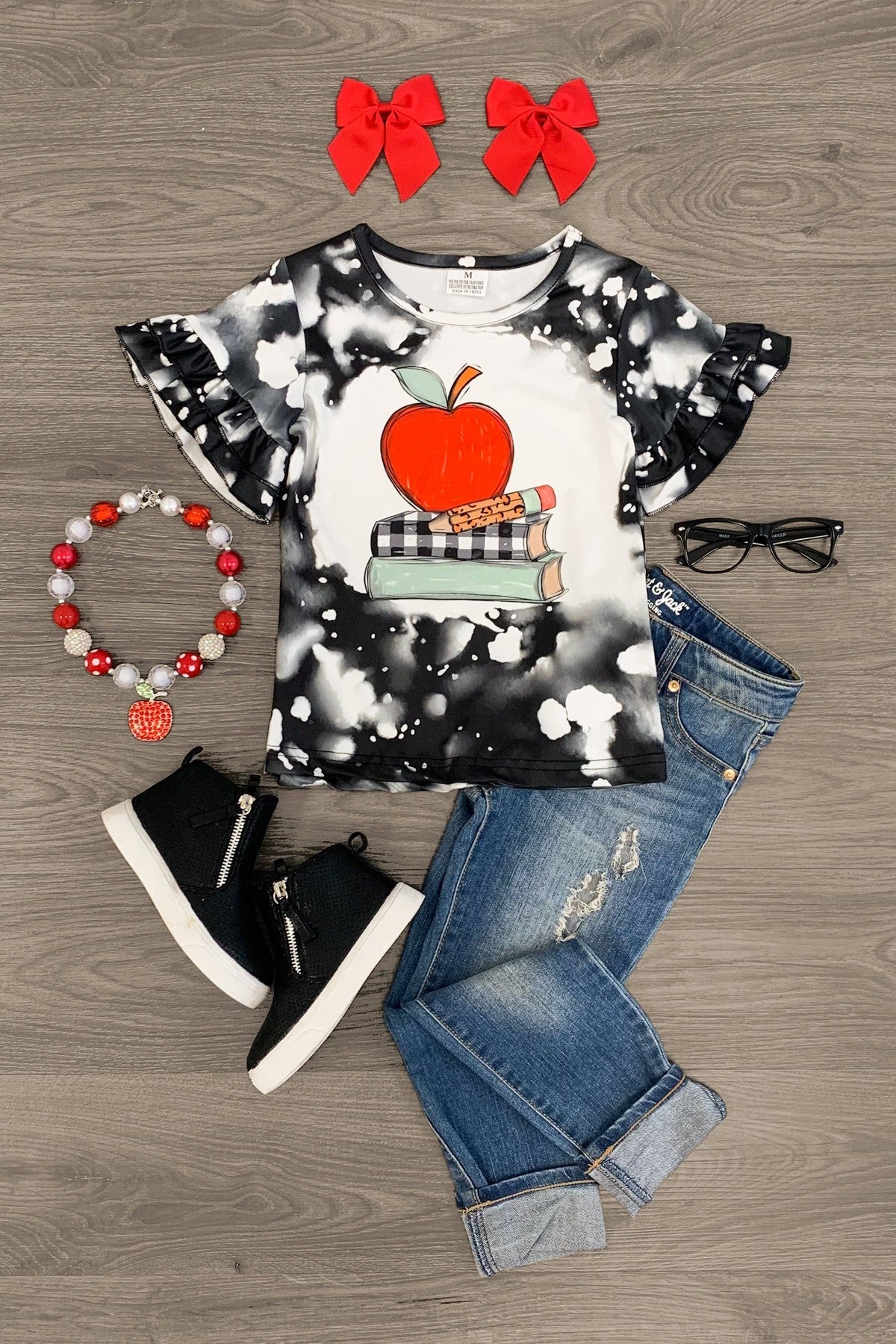 Black & White Watercolor Back To School Top - Sparkle in Pink