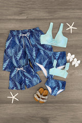 Blue Tropical Family Swimsuits - Sparkle in Pink