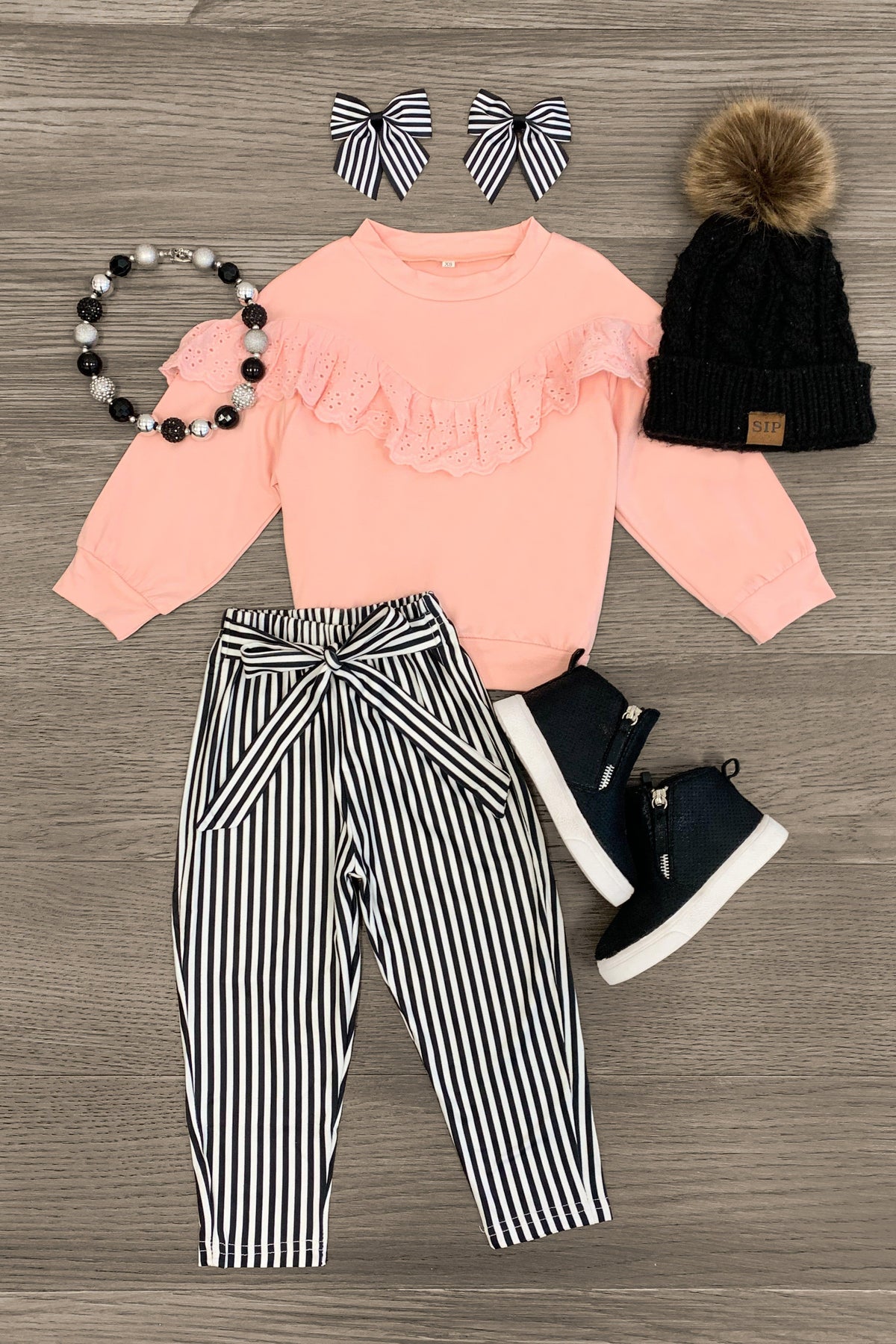 Blush Pink Striped Tie Pant Set - Sparkle in Pink