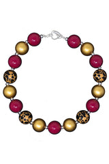 Burgundy Cheetah Bubblegum Necklace - Sparkle in Pink