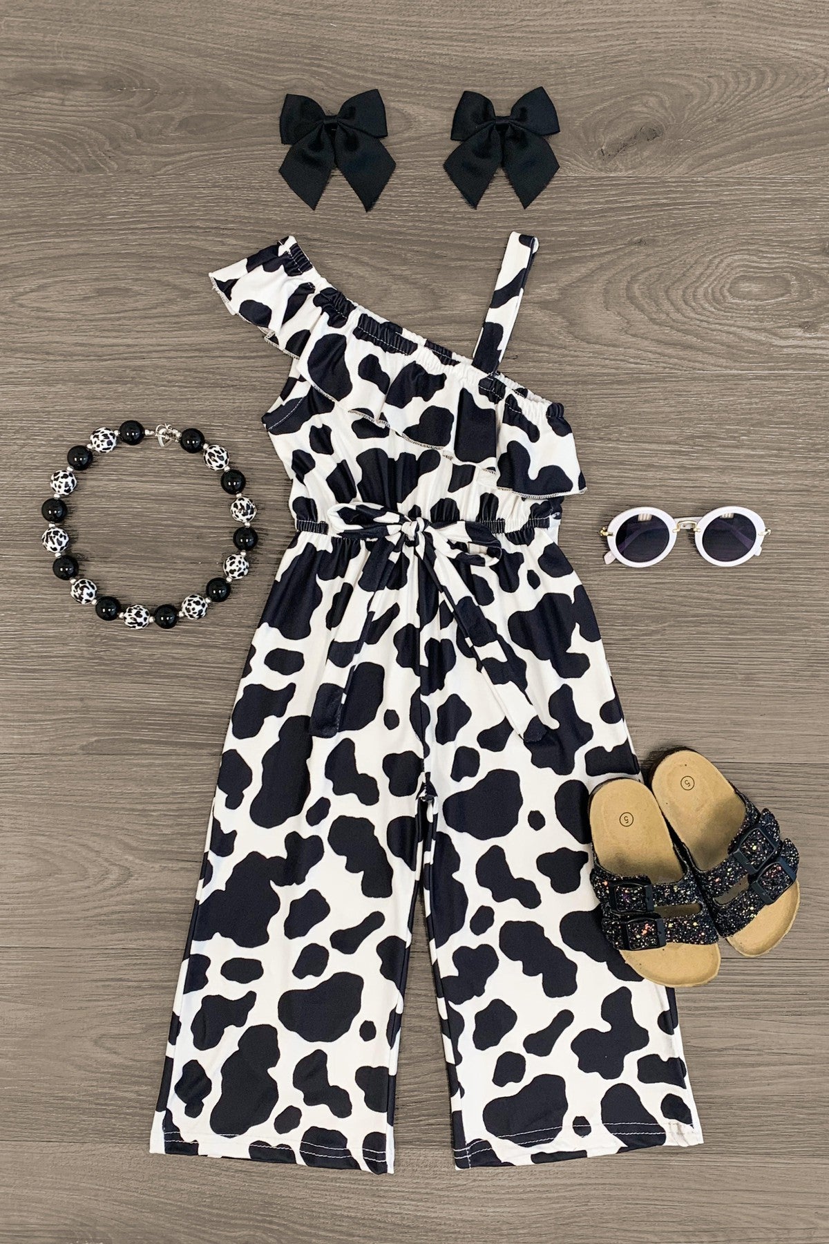 Cow Print One Shoulder Jumpsuit - Sparkle in Pink