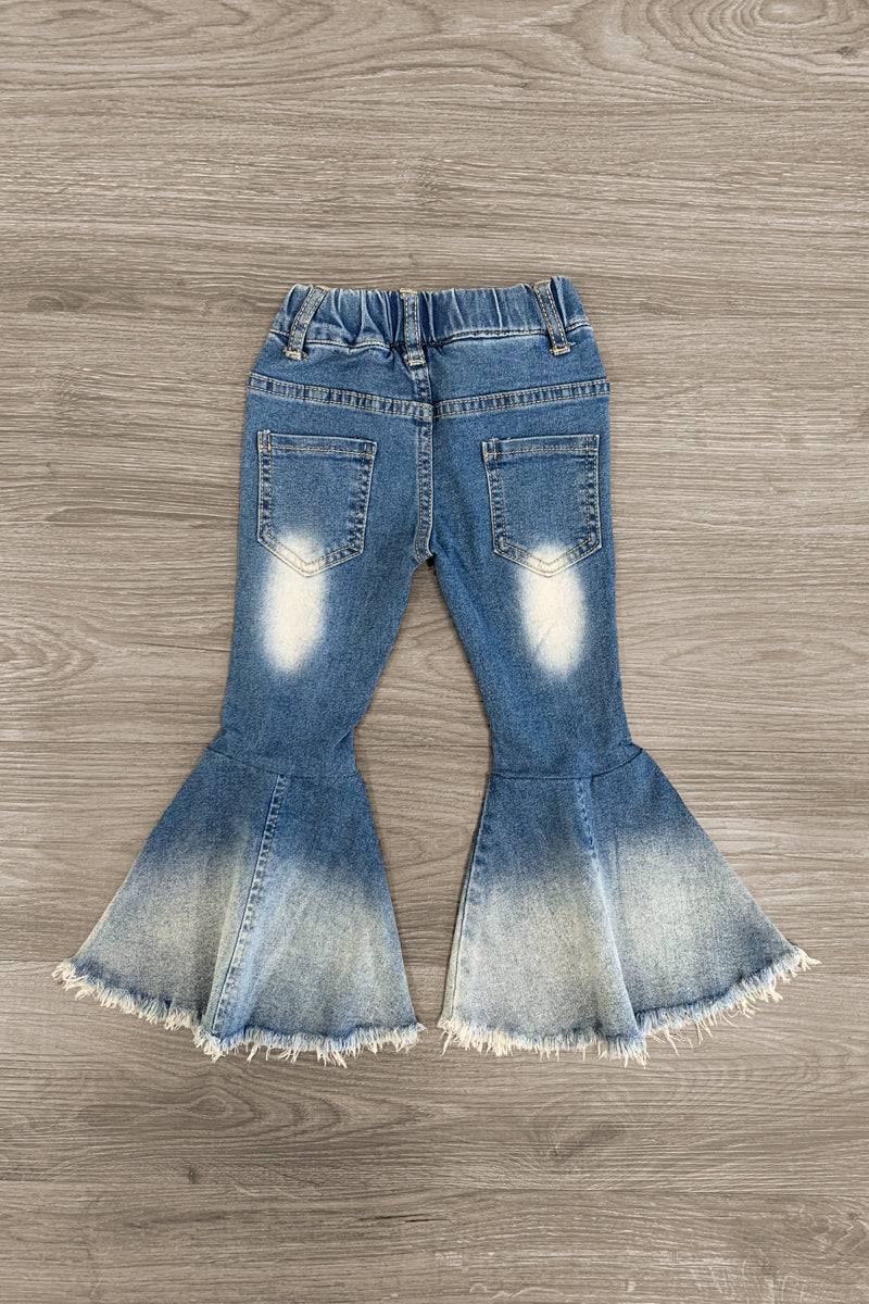 Distressed Ombre Bell Bottom Jeans - Sparkle in Pink