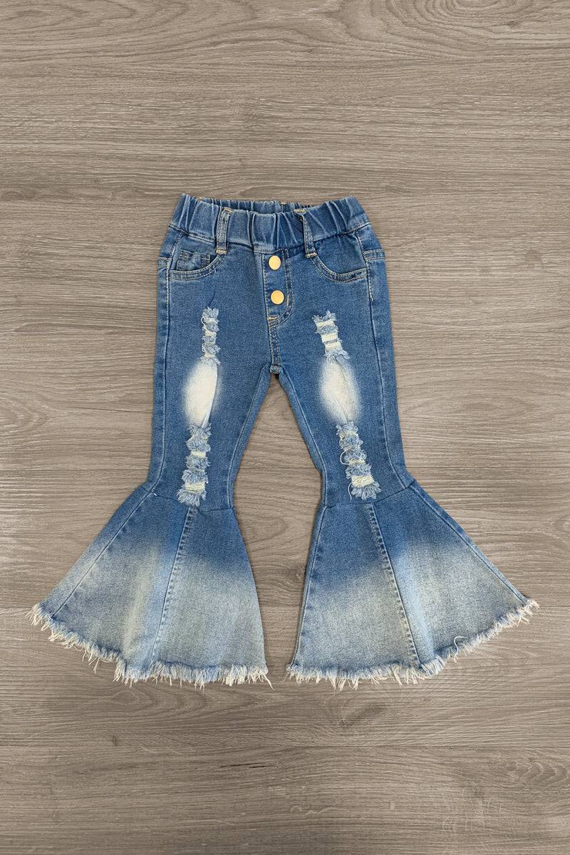 Distressed Ombre Bell Bottom Jeans - Sparkle in Pink