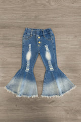 Distressed Ombre Bell Bottom Jeans - Sparkle in Pink