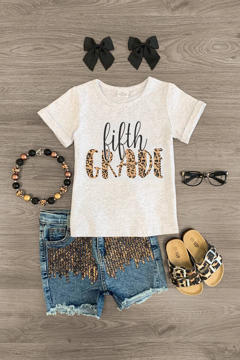 "First - Fifth Grade" Sequin Denim Short Set - Sparkle in Pink