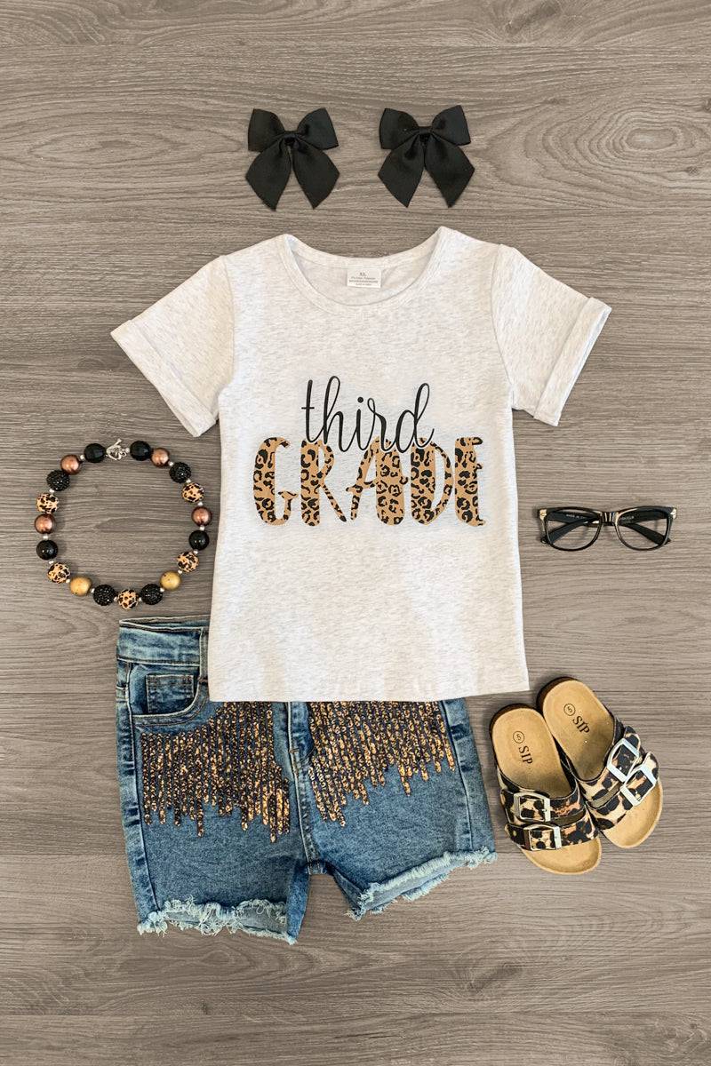 "First - Fifth Grade" Sequin Denim Short Set - Sparkle in Pink
