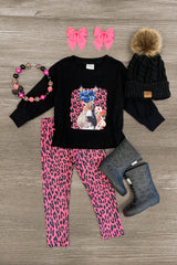 Floral Donkey Pink Leopard Legging Set - Sparkle in Pink