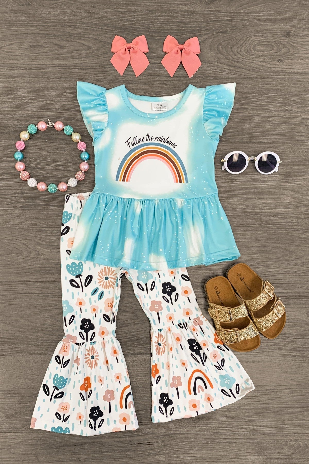 "Follow The Rainbows" Bell Bottom Set - Sparkle in Pink