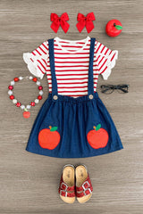 Glitter Apple Suspender Skirt Set - Sparkle in Pink
