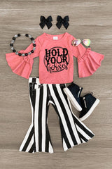 "Hold Your Horses" Striped Denim Bell Bottom Set - Sparkle in Pink