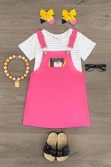 Hot Pink Notebook Jumper Dress Set - Sparkle in Pink