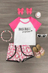 "Baseball Sister" Pink Heart Short Set - Sparkle in Pink