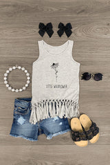 Mom & Me - "Wildflower" Gray Fringe Top - Sparkle in Pink